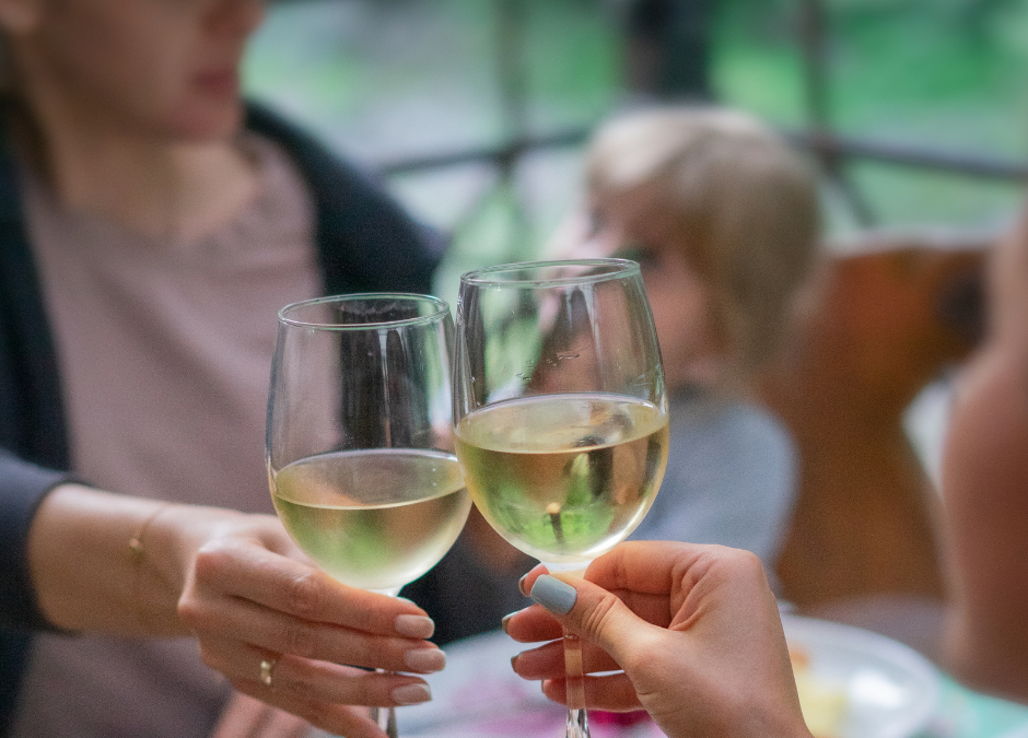 alcohol and breastfeeding - mother drinking a glass of wine at dinner with her family - Arlie Hastings Lactation Consultant. Breastfeeding support home visits in Gold Coast, Tamborine, Logan and Redlands. Telehealth video chat consultations.